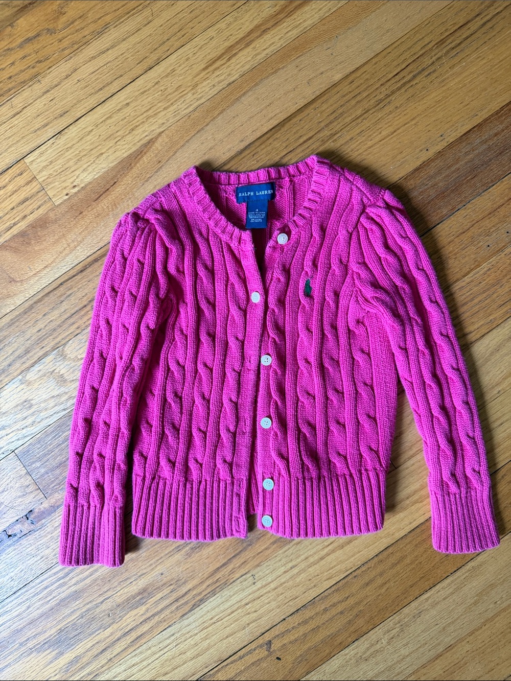 Ralph Lauren Girls' Hot Pink Cable-Knit Cardigan